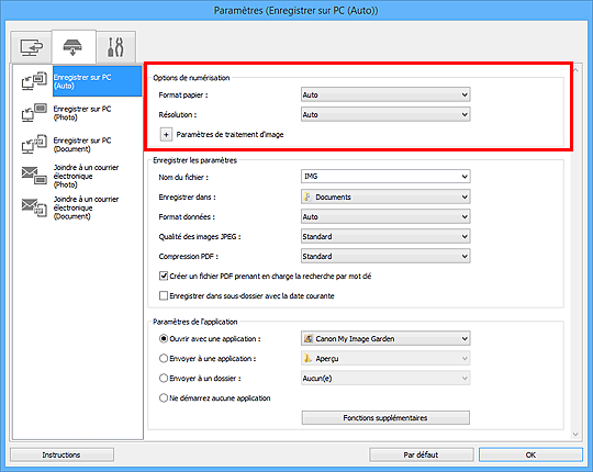 figure : boîte de dialogue Paramètres